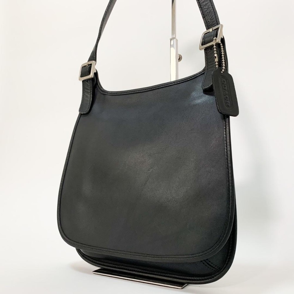 Old Coach   9135 Flap Shoulder Bag Leather Black Excellent+ Used