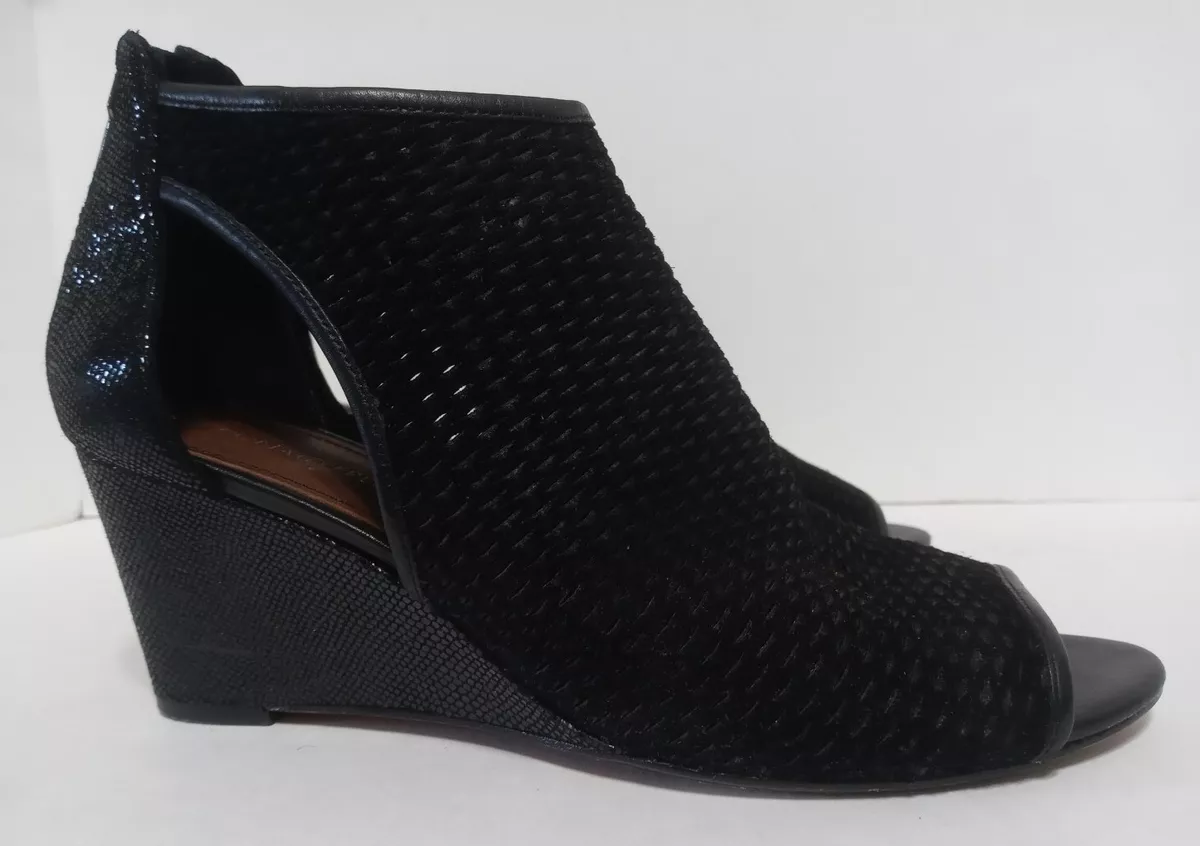 Donald J Pliner Black Suede Jace Open Toe Wedge Sandals 9 9.5