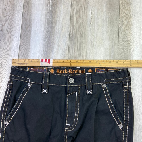Rock Revival Shorts Mens 32 Classic Cargo Black Distressed Embroidered Men NWOT - Picture 6 of 14