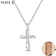 Collar de plata esterlina 925 brillante cruz retorcida circonita cúbica para mujer joyería