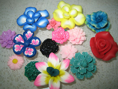 RESIN BLUMEN/FIMO/HARZ/15 STÜCK 10-25MM IN VERSCHIEDENEN FARBEN,FORMEN,GRÖSSEN