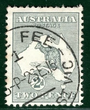 AUSTRALIA Kangaroo Stamp 2d 1915 CDS Used ROO XBLUE141