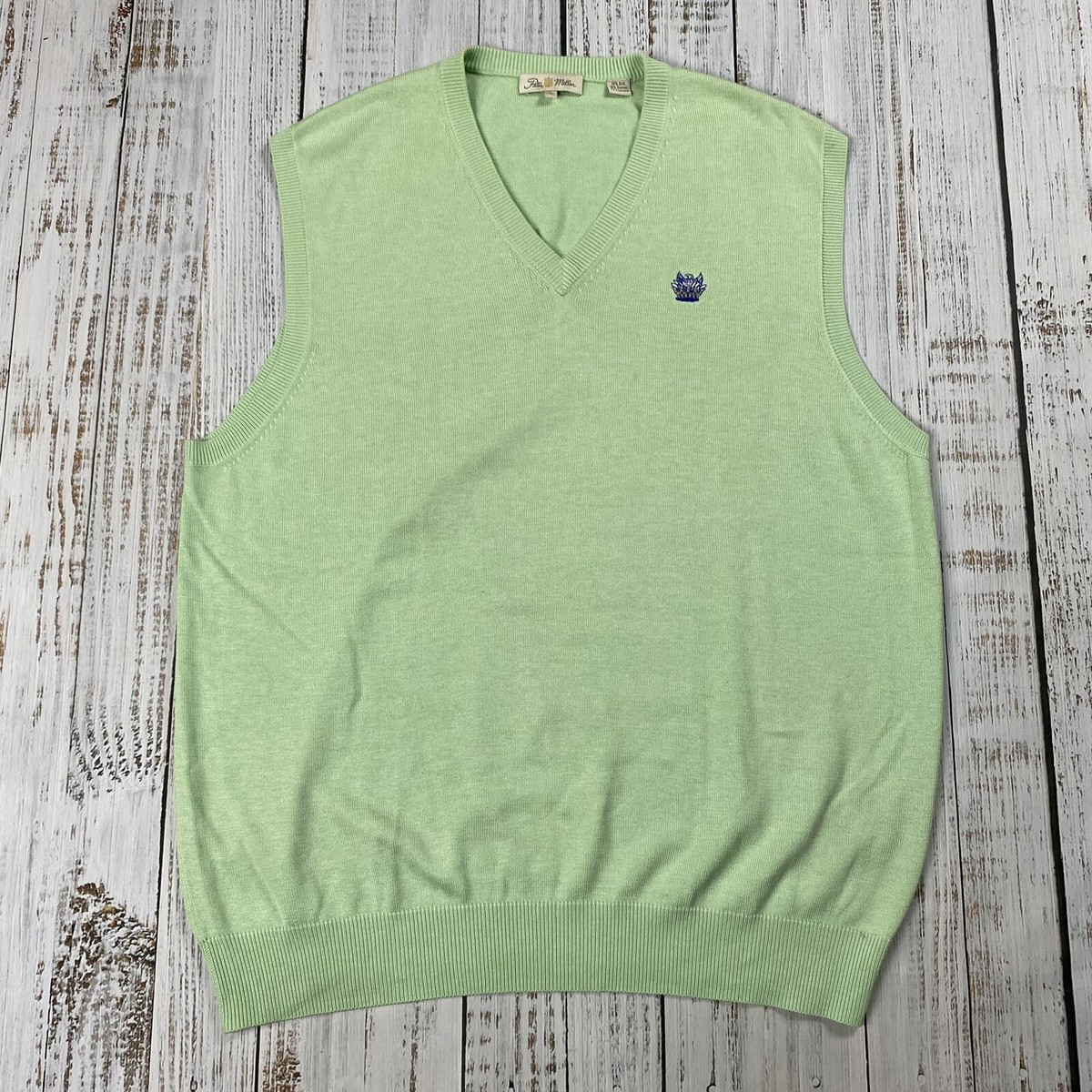 PETER MILLAR SWEATER VEST ADULT XL MINT GREEN SILK CASHMERE COTTON V-NECK  MENS