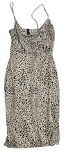 Y2K Babydoll Slip Dress Juniors L Spaghetti Strap White Leopard Cowl neck Midi