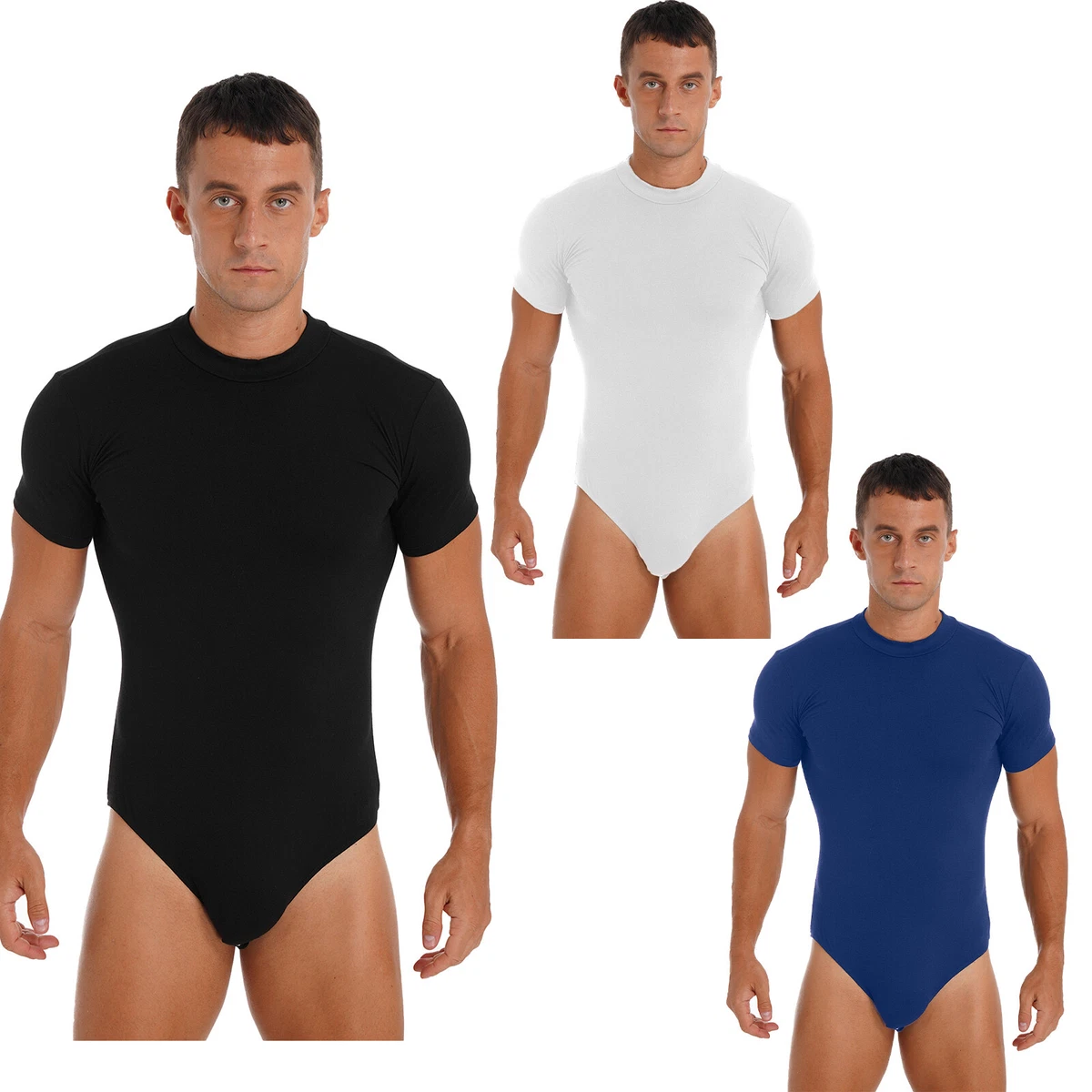 Men's Crew Neck Short Sleeve Press Button Crotch Shirt Bodysuit