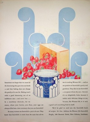 Original 1930 Vintage print AD: Snowdrift for Cake Biscuit Pastry and Frying
