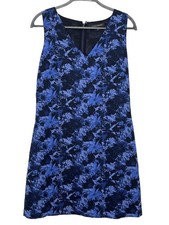 Banana Republic Mini Dress Womens 6 Sleeveless V-Neck Floral Blue Black Career