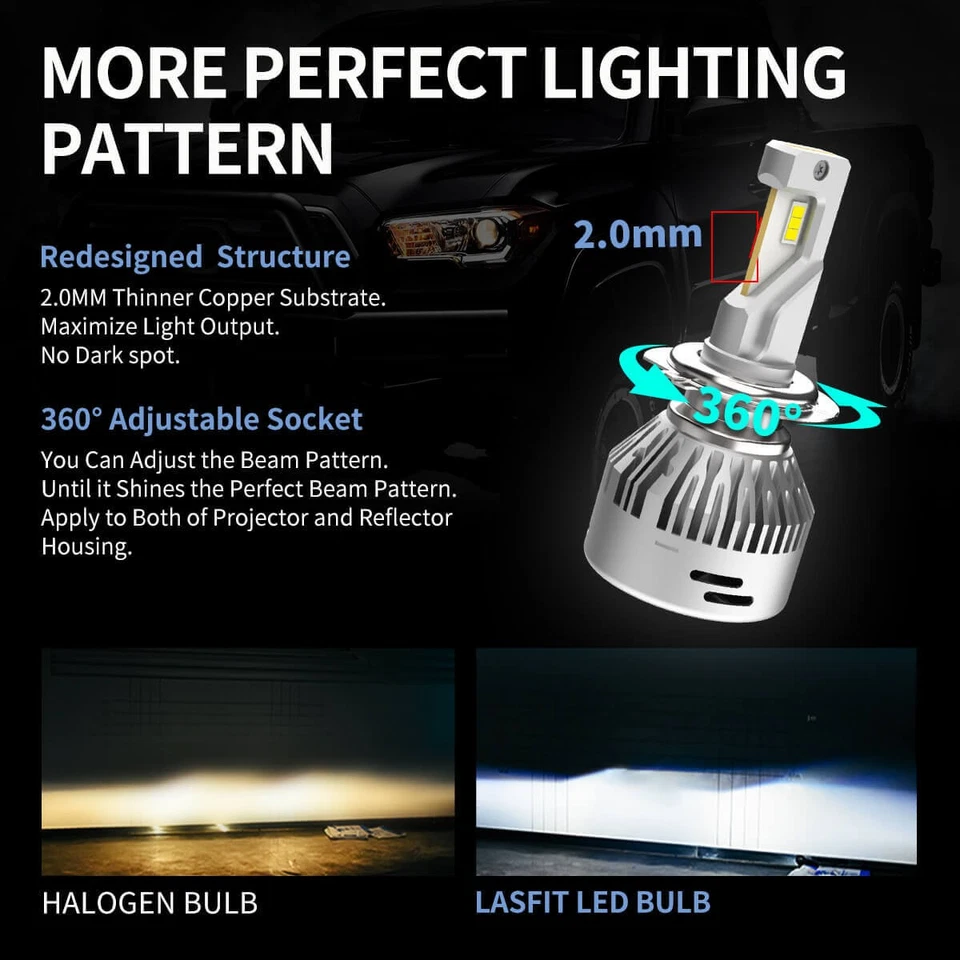 Lasfit H7 LED Headlight Bulb for VW Jetta 2005-2016 High Beam 6000K Cool White - Image 2 of 4
