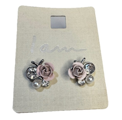 Boucles D'oreilles Anciennes En Or 18K Et Platine - Motif Floral, Perles Et Strass - Vintage, Occasion