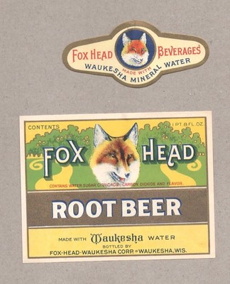 Set 1920s FOX HEAD ''ROOT BEER'' 24oz Labels WAUKESHA CORP. Unused NOS