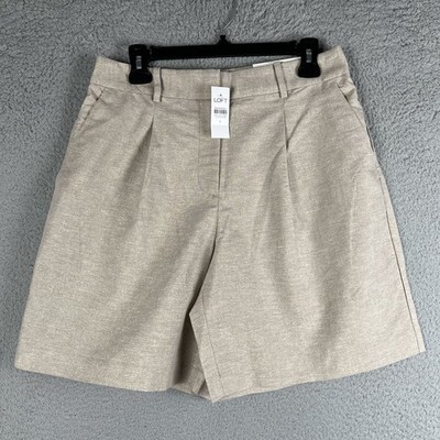 Loft The Peyton Short Womens 6 Beige Gold Metallic Shimmer High Rise Linen Blend