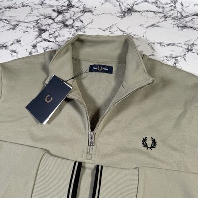 FRED PERRY Mens Seagrass Half Zip Sweatshirt SIZE LARGE BNWT Authentic M3574 S23