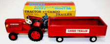 Japan Tin Friction Farm Tractor with Cargo Trailer 16" Red VNM Boxed 60s