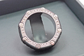 Audemars Piguet Size 60 Ring Stainless Steel Rubber Box Diamonds Diamond