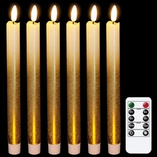 Gold Flameless Taper Candles With Timer  Remote 9 Inch Battery Operated Led Fli