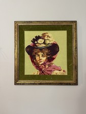 Vintage Lady in Bloom Portrait Needlepoint Art