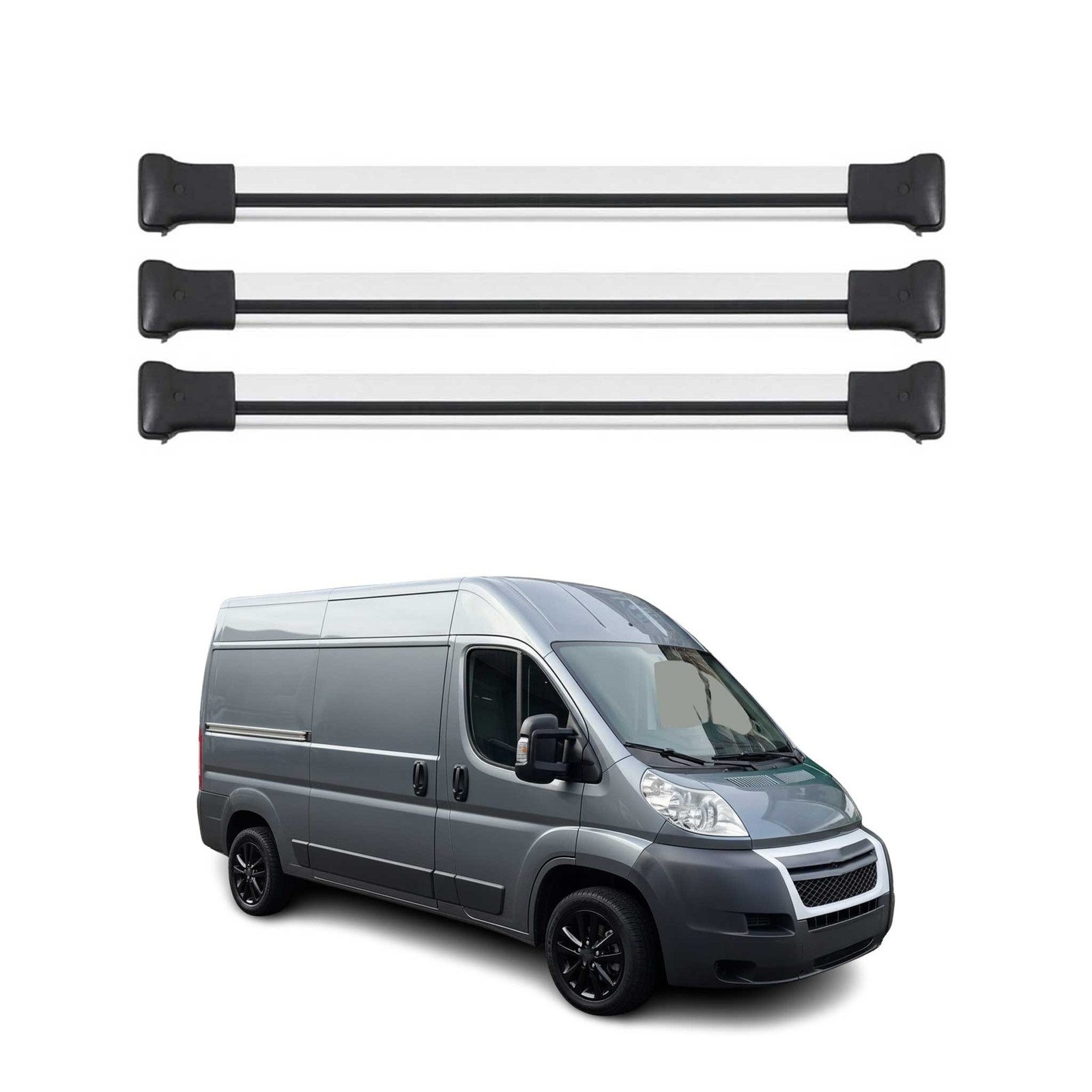Barres de toit Citroen Jumper 2007-2024 en aluminium gris avec 3 pièces longitudinales