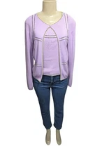 FINITY Women's 2 Piece Set Violet Long Sleeve Cardigan Tank Top Outfits Sz M