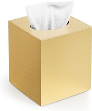 Tissue Box Cover Square Plastic Tissue Holder with Non-Slip Base Gold