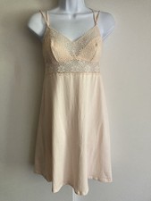 Eberjey Pale Peach Chemis Babydoll Slip w Lace Accents Crisscross Straps, Sz S