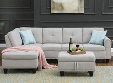 L-Shaped Upholstered Sectional Sofa Corner Sofa Couch Chaise w/ Storage Ottoman