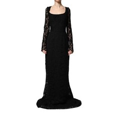 DOLCE & GABBANA Dress Black Lace Square Neck LongSleeve Maxi IT38/US4/XS 6250usd