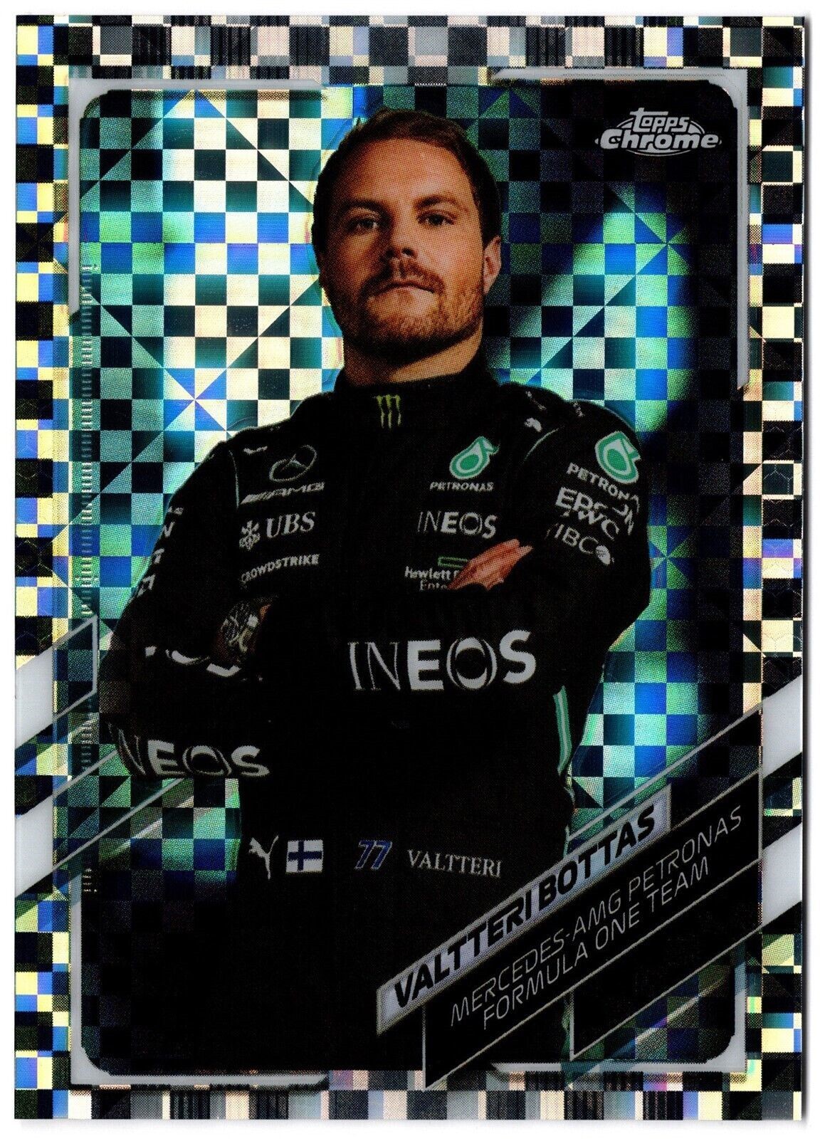 2021 Topps Chrome Formula 1 F1 Portrait Checker Flag Refractor VALTTERI BOTTAS 2