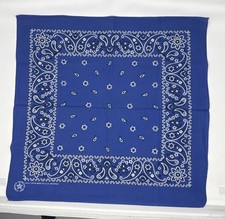 Vintage Bandana Blue Cotton Paisley Floral Handkerchief 20" RN13962 Made in USA