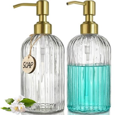 Jasai 2er Pack 18 Unzen geriffelter Glas Seifenspender mit goldener rostfreier Pumpe, Ref...