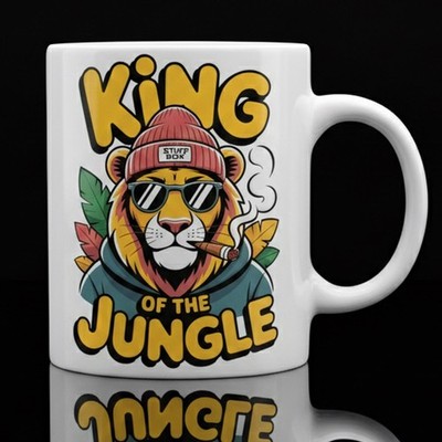 Kaffeetasse Print weiß 330 ml   King of the Jungle Löwenmotiv   Stuff Box Tasse