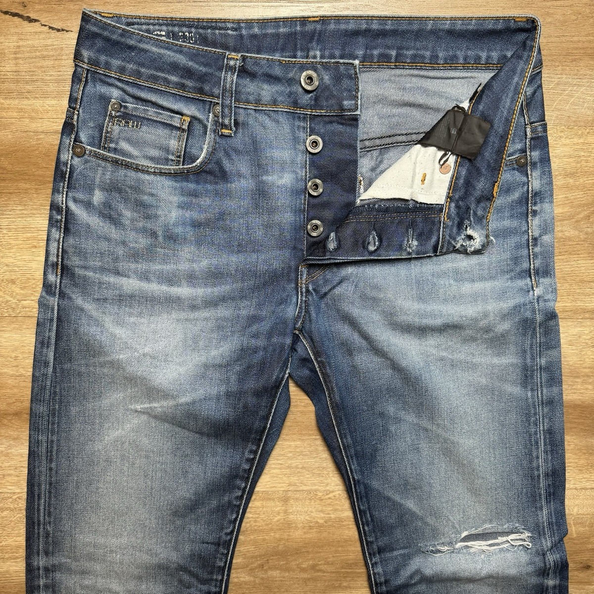 G Star RAW Jeans Men 30x32 Blue 3301 Straight Leg Denim Distress - Main Image