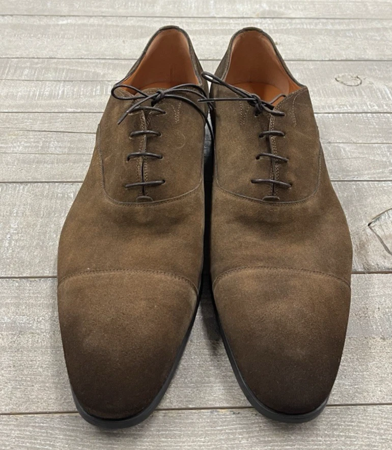 NUEVO Zapatos Oxford Santoni Gamuza Cuero en Marrón Talla: 13 Foto 2 de 4