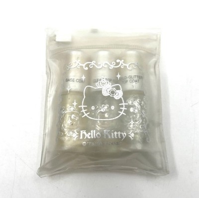 Sanrio Hello Kitty 2005 Nail Polish Trio Base Clear Holo Glitter Pouch Y2K