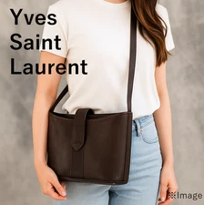 Yves Saint Laurent Shoulder Bag Leather Brown Vintage Authentic 0373