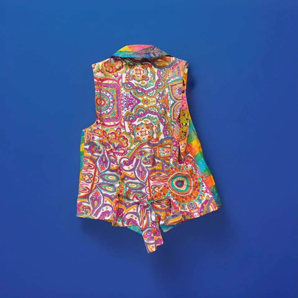 VTG 90s TODD OLDHAM Times Seven Silk Vest Small Jewlel Buttons Psychedelic RARE - Image 3 of 4