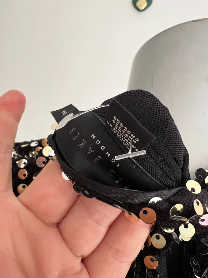 TED BAKER Womens Top TB 4 UK 14 Zarhaaa Black Velvet Gold Sequin NEW RRP £119 - Image 2 of 4