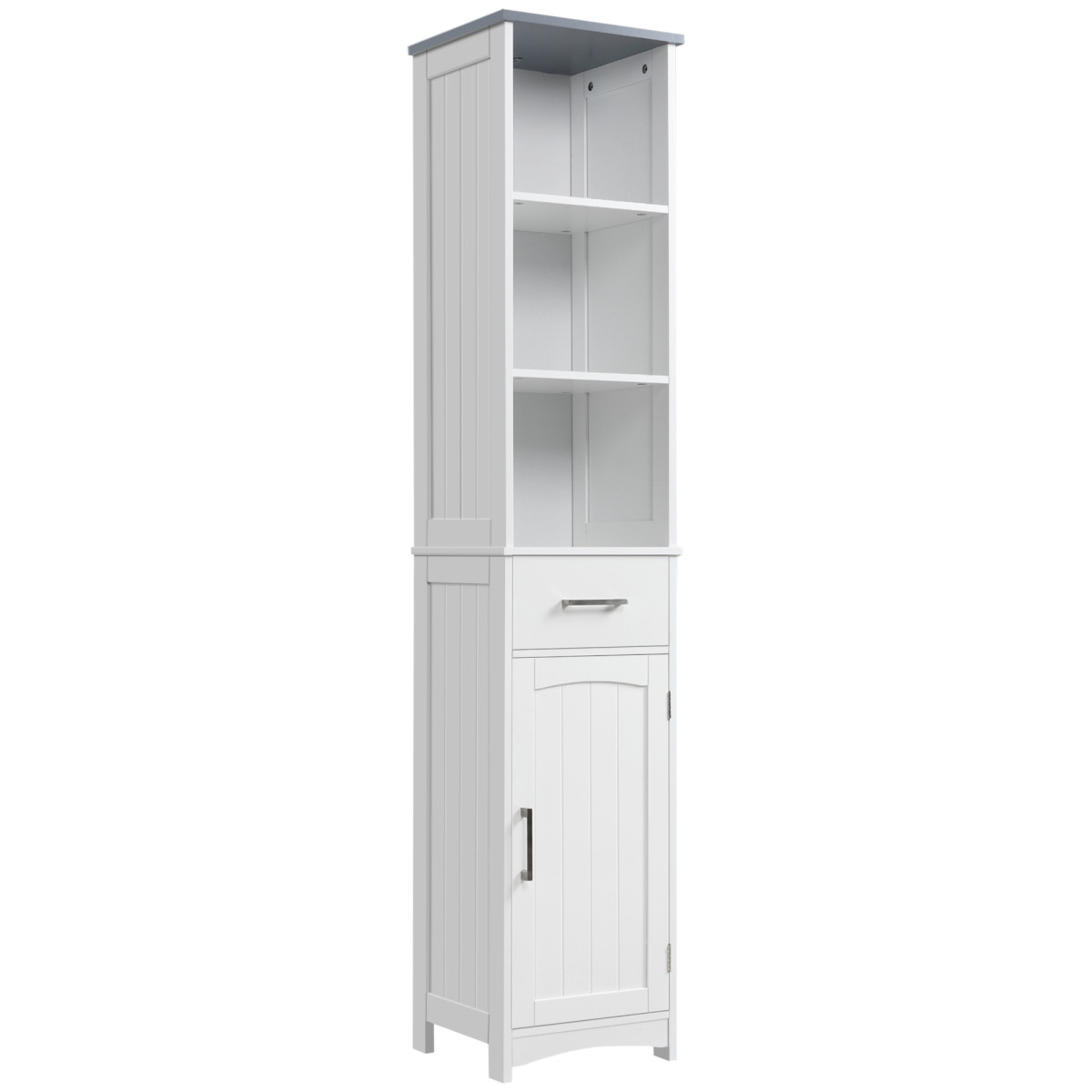 Bobobiy White Tall Bathroom Storage Cabinet With 3 Tier Shelf, Cupboard, Drawer, Door, Freestanding Linen Tower, Slim Side Organizer, - Image 2