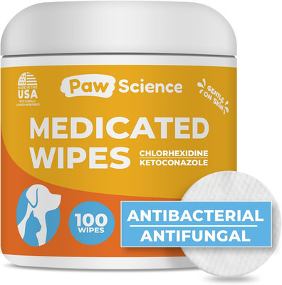 Antibacterial & Antifungal Medicated Wipes for Dogs and Cats   100 Count - Chlor