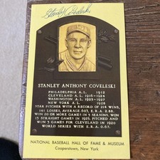 Stanley Coveleski Signed Hall Of Fame Plaque Postcard HOF Autograph
