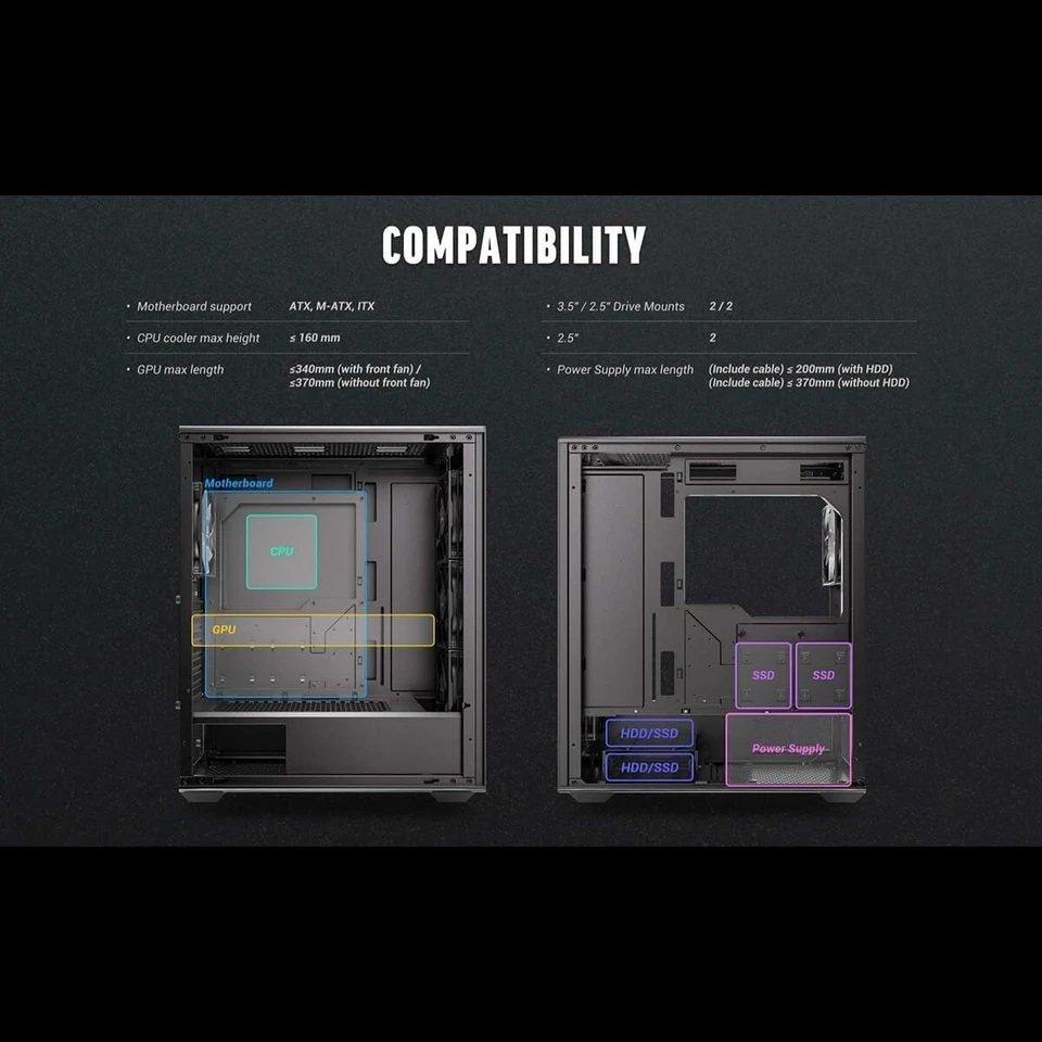 Boîtier ATX semi-tour Antec AX85 ARGB Noir - Photo 2/4