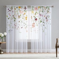 Fereyis Floral Sheer Curtains for Living 54"W x 63"L Pack of 2 , B-butterfly