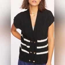 Maeve Anthropologie Striped Cable Knit Sweater Vest Sz S Black White Cardigan