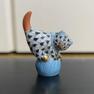 Herend Figurine Cat Riding Ceramic Porcelain