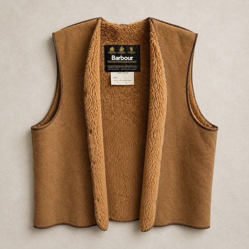 Barbour A297 Pile Lining Vest Brown Sherpa Snap-In Vest C42 / 107cm Vintage
