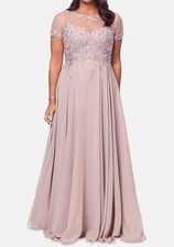 Xscape Women's Beige Boat-Neck Sequin Mesh Gown Dress Size 16