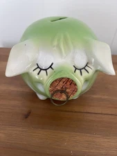 Hull Corky Pig Ceramic Piggy Bank 1957 Original Cork CHIPPED EAR Read Descr