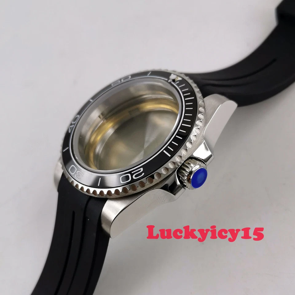 Caja de reloj PARNIS 40mm SS compatible con movimiento ETA 2836 correa de goma cristal zafiro Foto 4 de 4