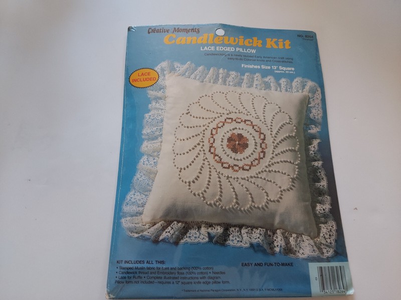 Creative Moments Candlewick Kit Lace Edged Pillow "Pinwheel" 13 " Square SEALED