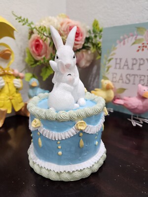 Bella Lux Easter Blue Faux Cake Bunnies Bunny Rabbit Figurine 8'' Tabletop Decor