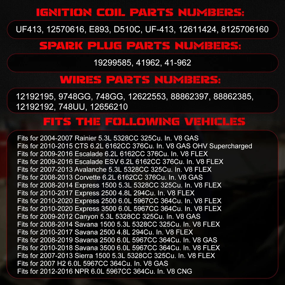 Ignition Coils + Spark Plugs & Wires For Cadillac CTS Chevrolet Suburban 1500 - Image 3 of 4